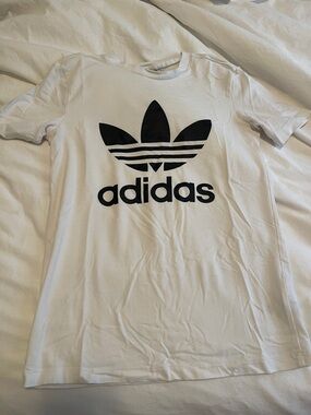 adidas White Tee with Black Trefoil Logo